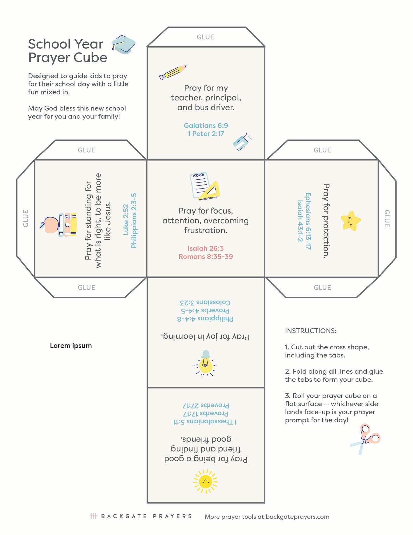 School Year Prayer Cube Craft - Digital Download