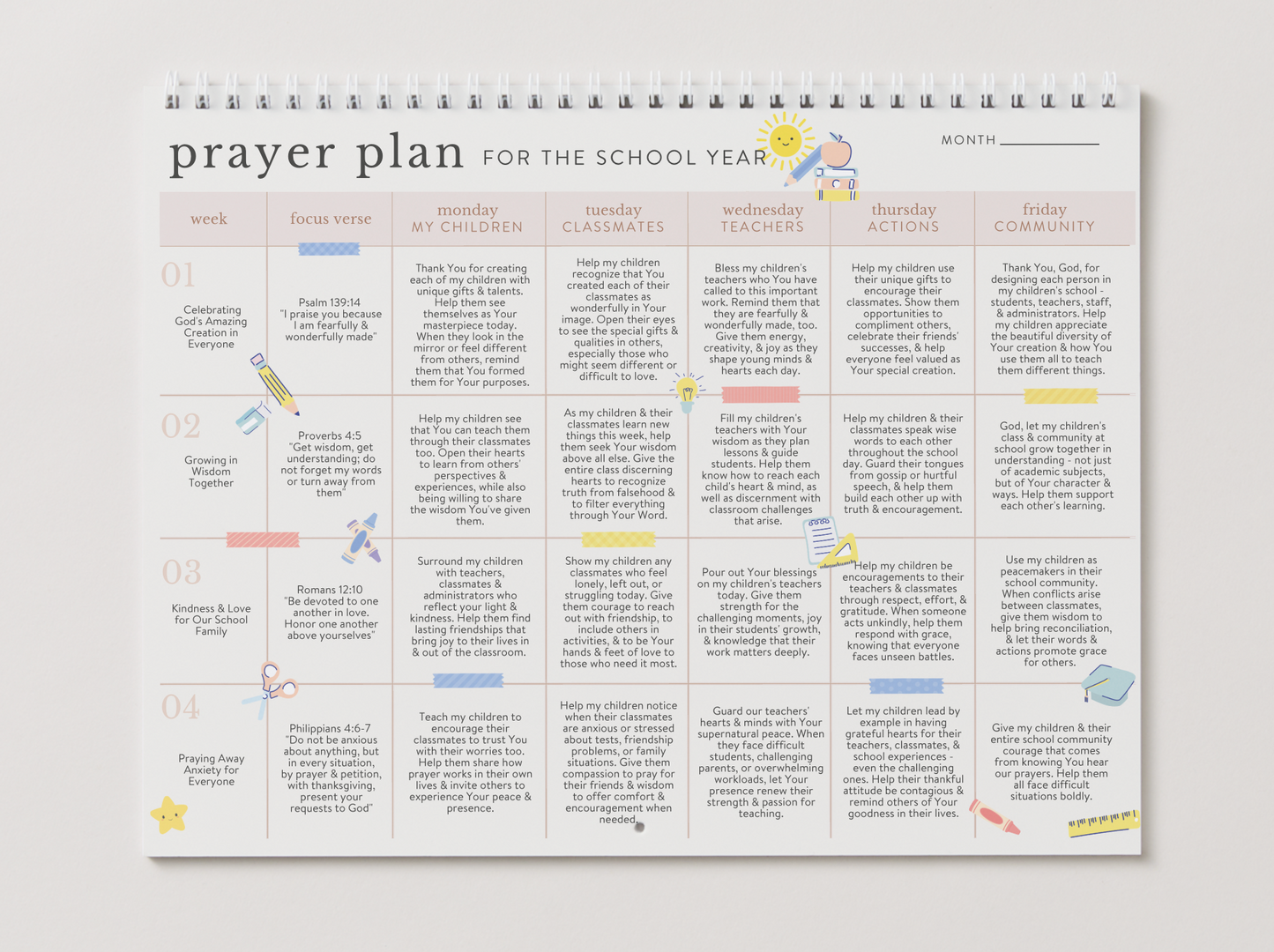 FREE Back to School Prayer Calendar Printable