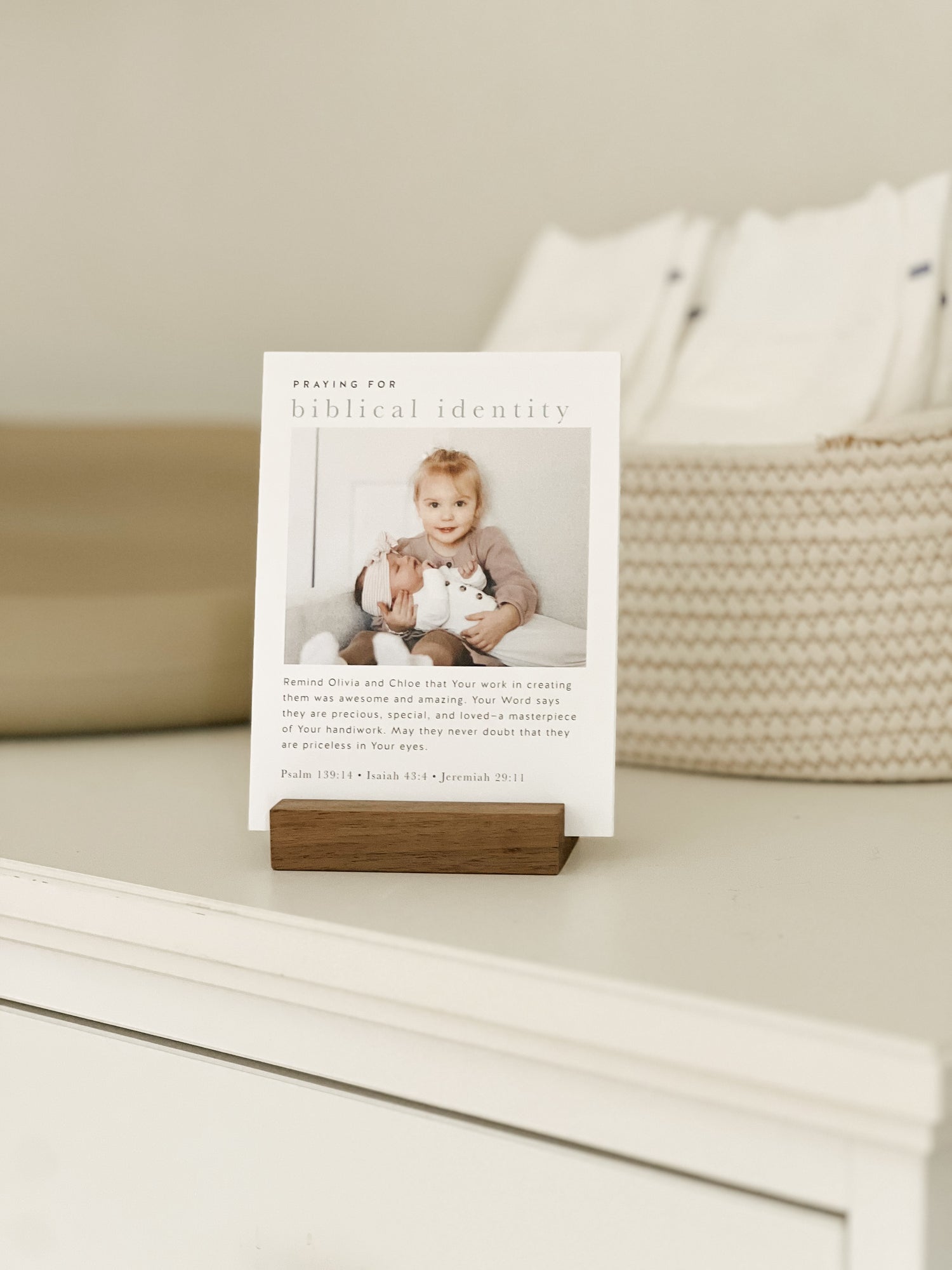 Photo personalized prayer card set for parents with image of child or children with biblical prayers for parents to pray inspirational Christian prayers for their kids to be beautifully displayed in homes as a reminder to spend time with the Lord God in devotional prayer every day to strengthen their heart and joy in Jesus