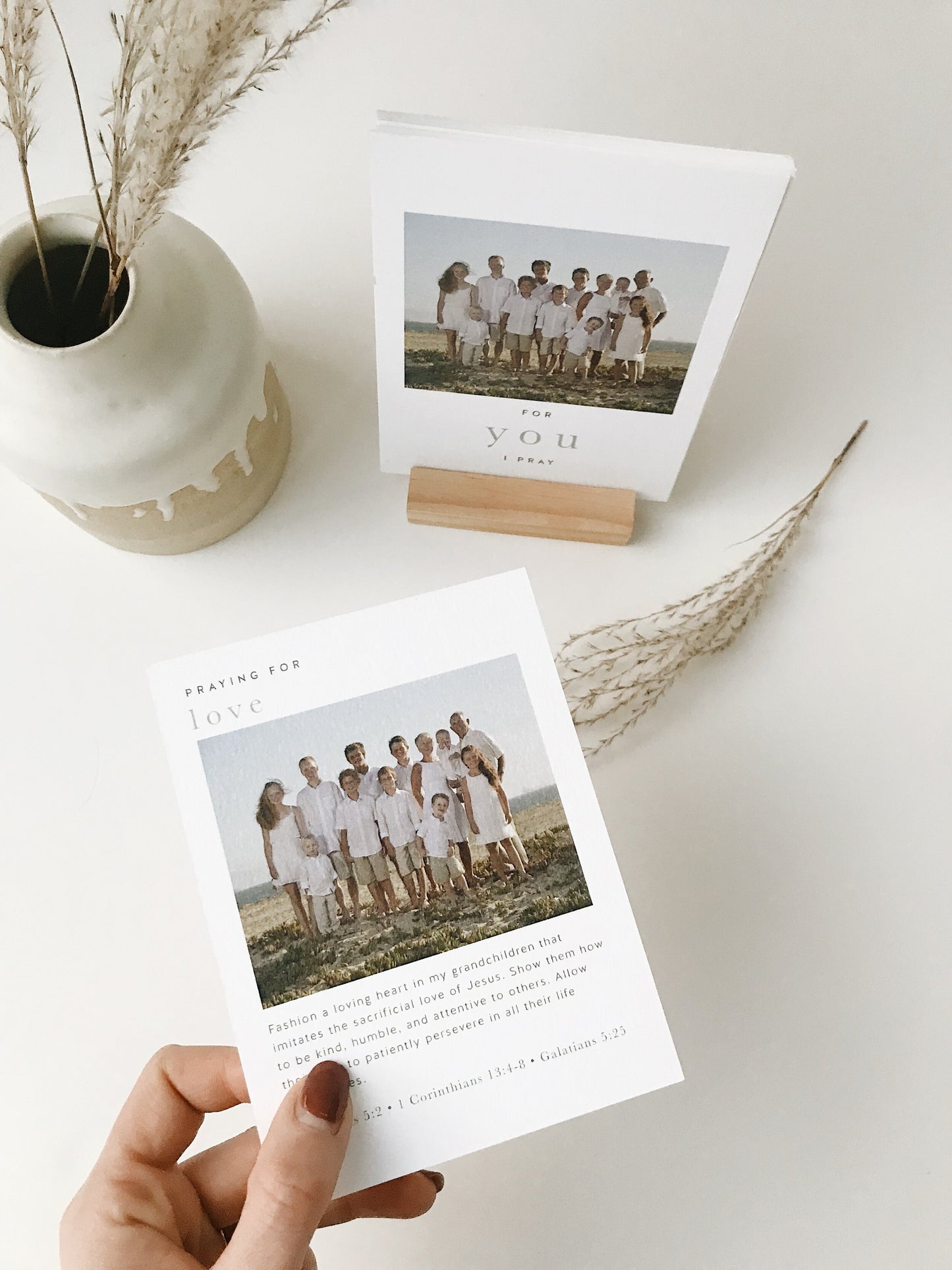 Beautiful prayer cards with Scripture verses for daily inspiration for grandparents to pray for their grandkids featuring an image of grandchildren