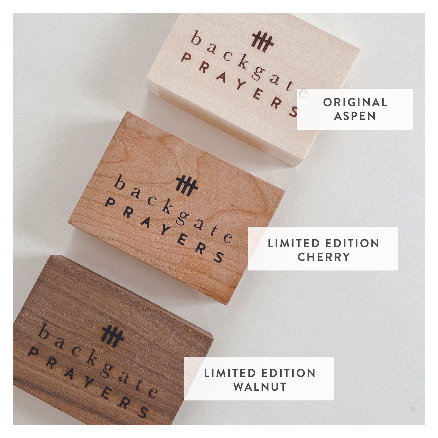 Handmade and hand-stamped in the US Wooden Display Prayer Card Display Block with logo to hold backgate prayers prayer cards