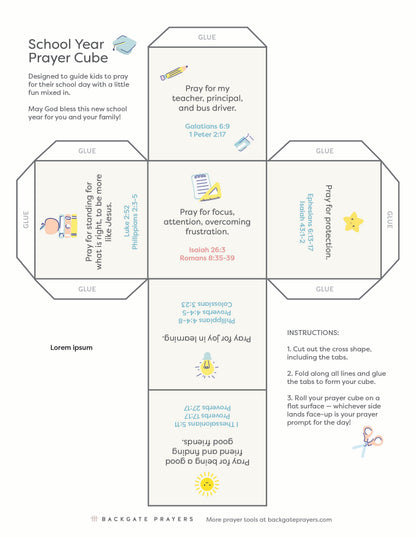 School Year Prayer Cube Craft - Digital Download