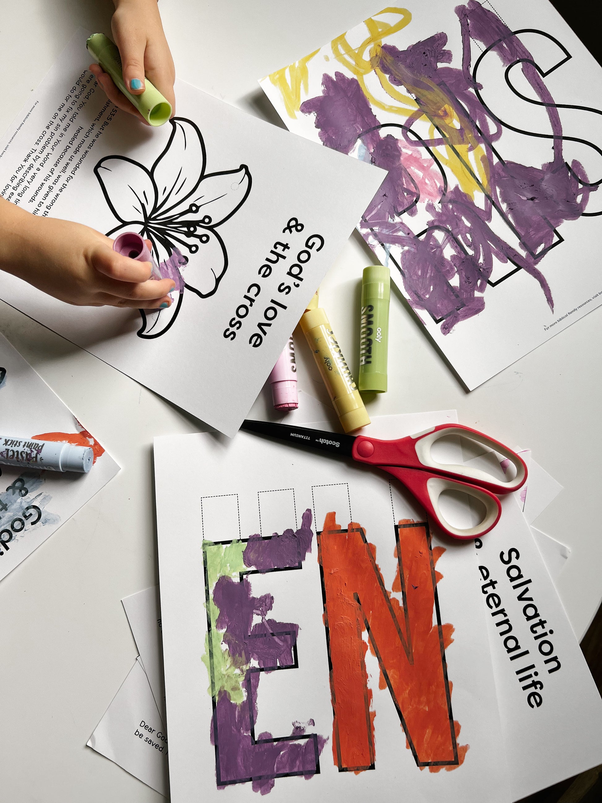 Children's art project for Christian Easter, available for instant download, do this DIY craft at home or in school to learn about Jesus, color, cut and hang to beautify your home for Spring