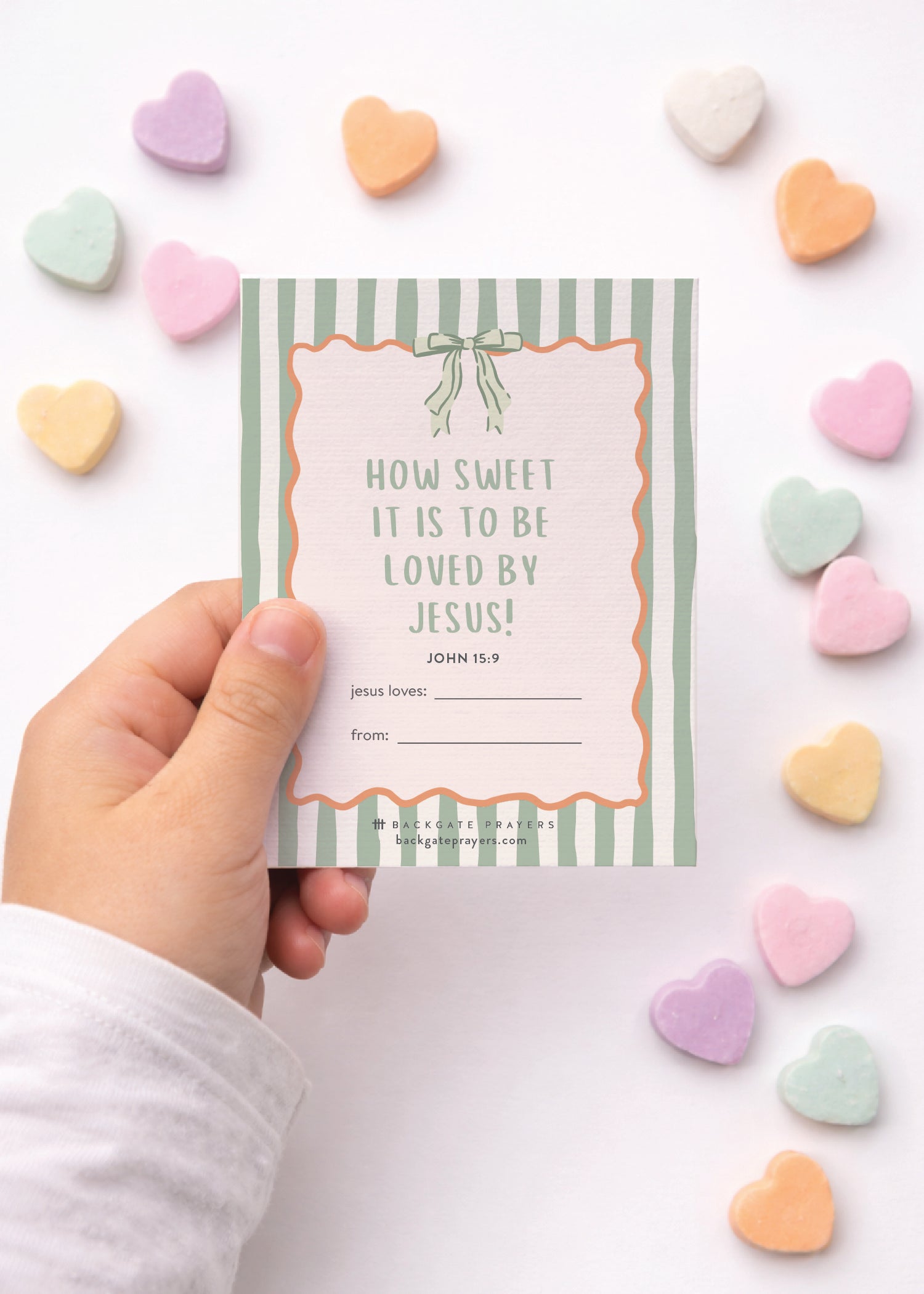 Free download of cute kids Jesus valentine cards in trendy striped coquette style with bow for classmates, friends or teachers.