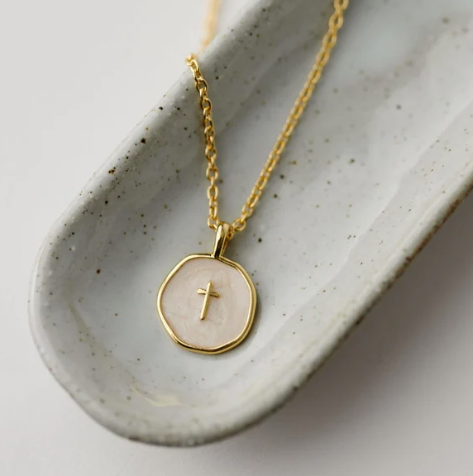 Beautiful, simple, dainty, gold plated christian cross necklace with a cross pendant and gold chain.