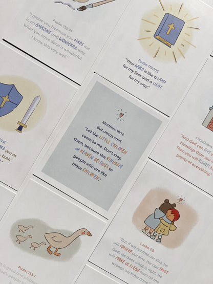 Prayer Cards for kids to learn how to pray with Bible verses and illustrations