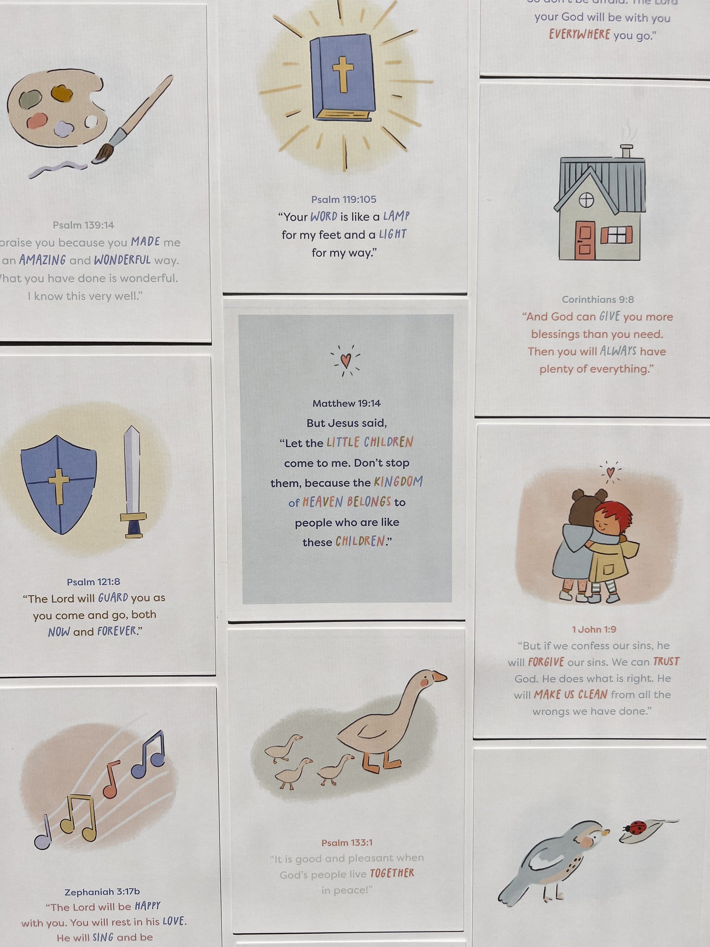 Teach kids how to pray with christian prayer cards illustrated for kids with Bible verses