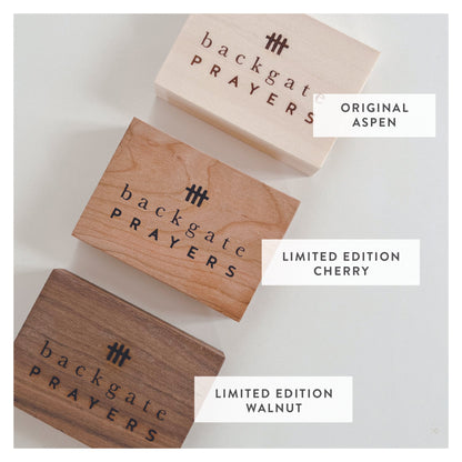 Handmade and hand-stamped in the US Wooden Display Prayer Card Display Block with logo to hold backgate prayers prayer cards